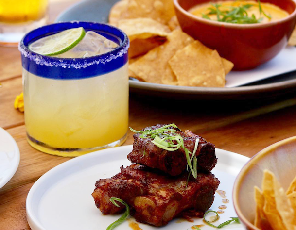 Playa Mesa margarita, quesito, and pork confit ribs