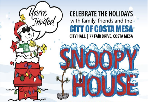 Snoopy House Holiday Lights at Costa Mesa City Hall