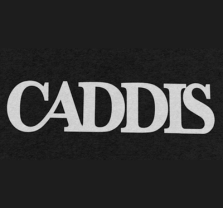 The word CADDIS is displayed in bold, white capital letters on a black background, reflecting the modern design spirit of Costa Mesa, City of the Arts.