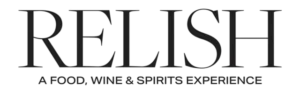 Black text on a white background reads RELISH in large font, with A FOOD, WINE & SPIRITS EXPERIENCE in smaller font below.